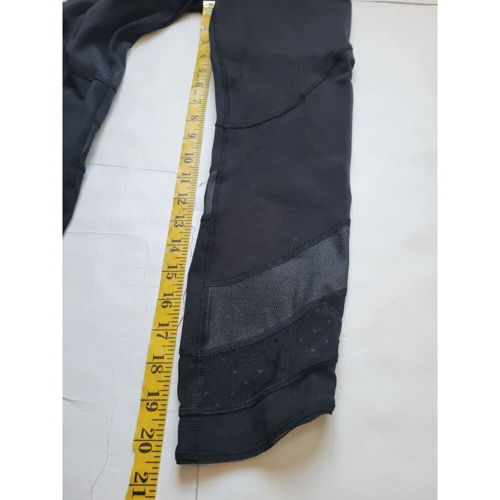 Lululemon Black Cropped Sheer Leggings Size 4 Workout Gym Active Wear Casual - Picture 4 of 7